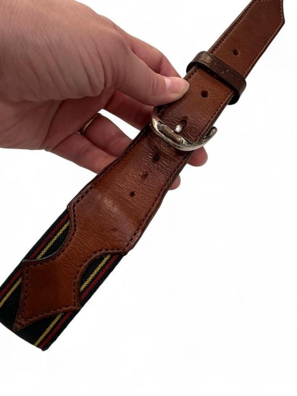Brown Leather & Striped Webbing Men’s Belt Bag Strap